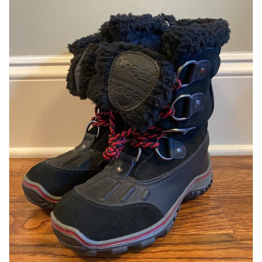 Pajar Alina Waterproof Suede Leather Snow Boots Lace Up Black Sz 7-7.5 Black